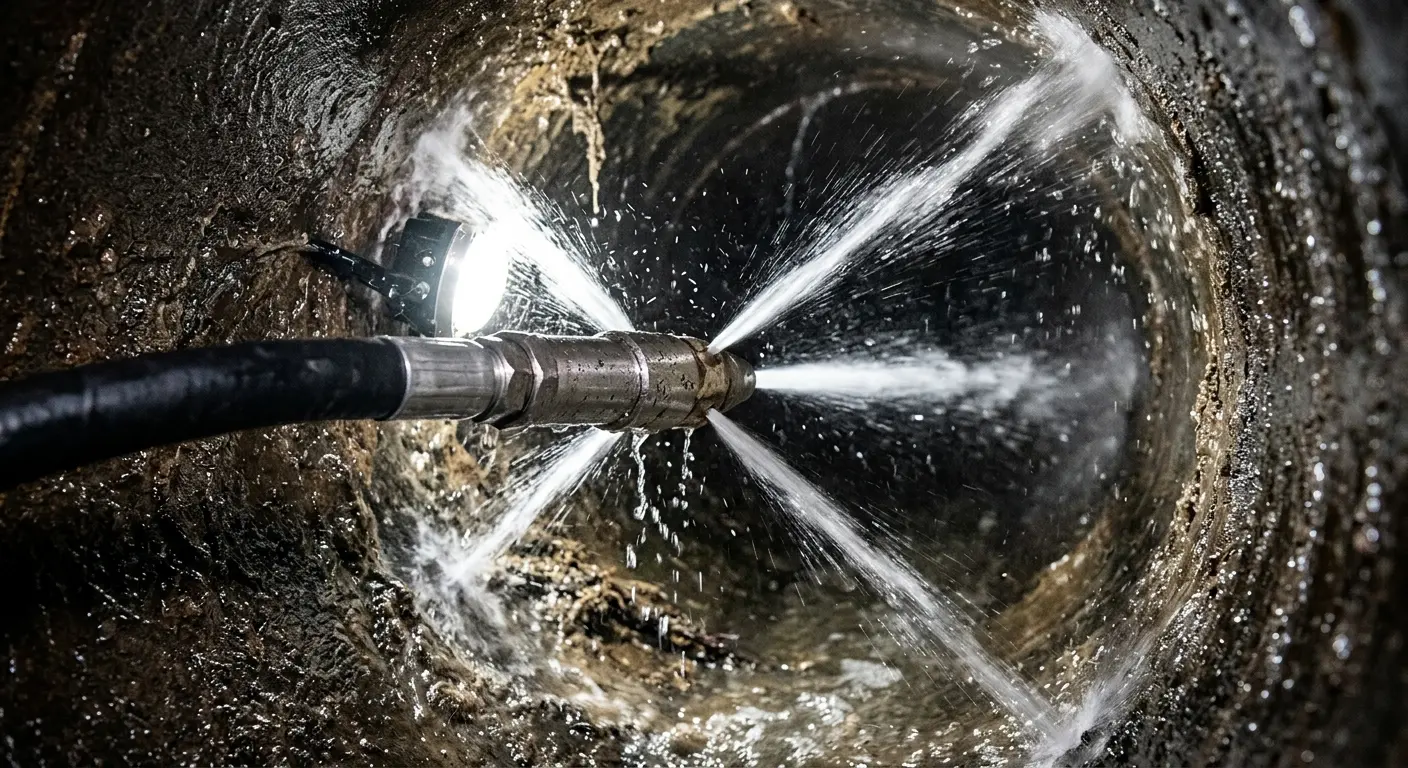 High-pressure hydro jetting nozzle cleaning sewer pipe for Sewer Cleanout in Rahway